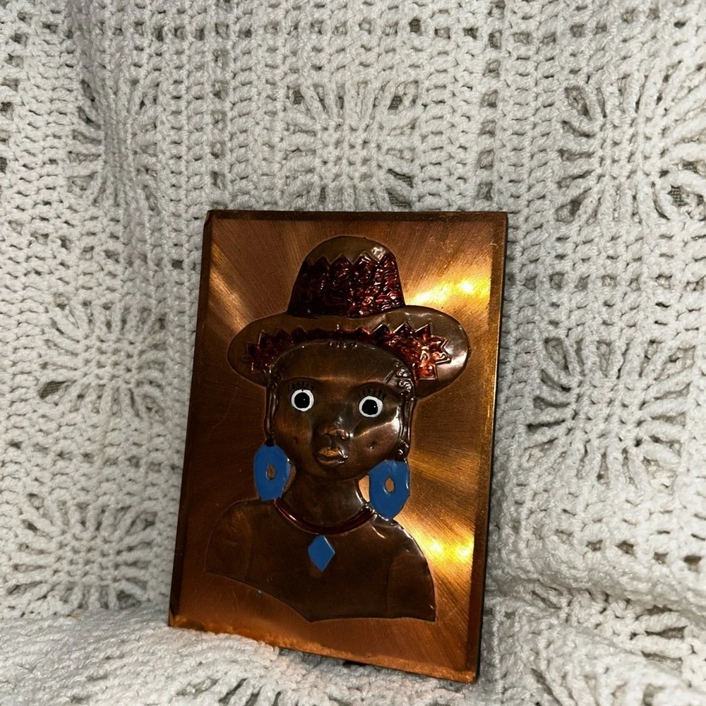 Vintage tickey in hat copper wall plaque